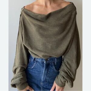 Free People We The Free Olive Green Shirt Small S Top skyline thermal